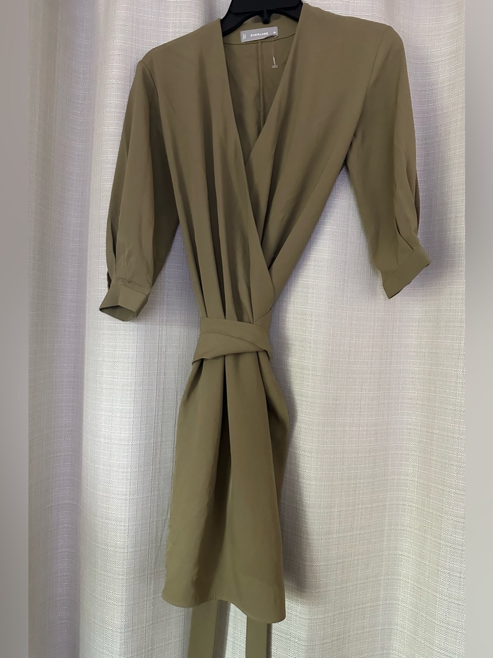 Everlane Japanese Goweave Olive Wrap Robe Dress with Self-Tie 00 - Picture 15 of 15